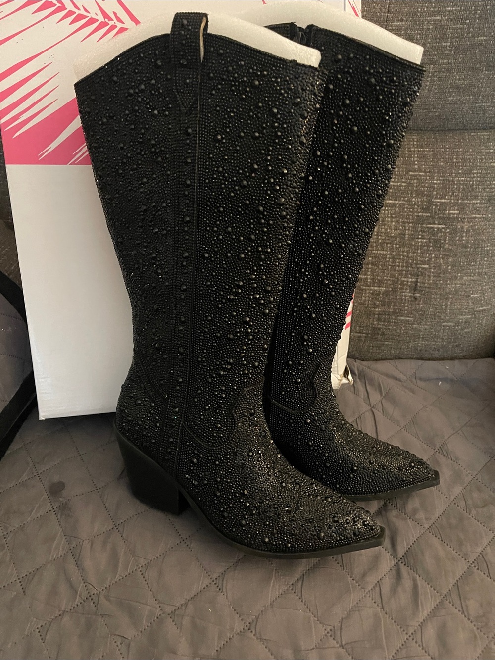 Corky’s Hey Girl Black RhinestonePointed-Toe Western Knee-High Boots, Wide Calf
